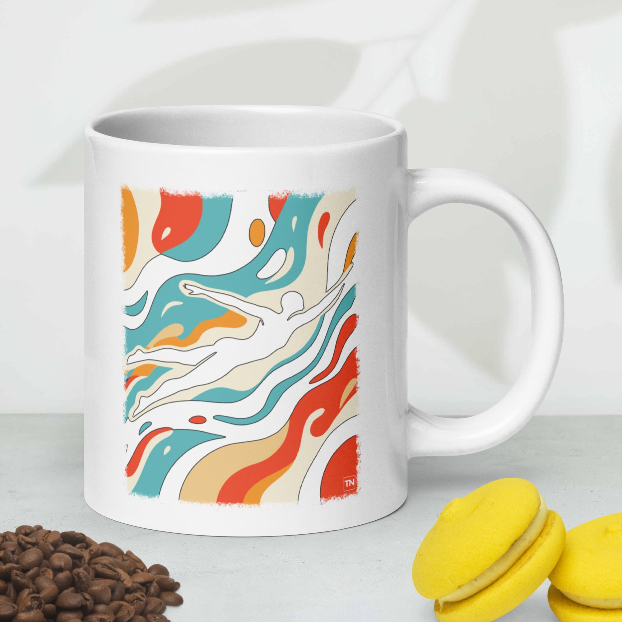 Taza blanca brillante Natación arte y colores 325 a 590 ml